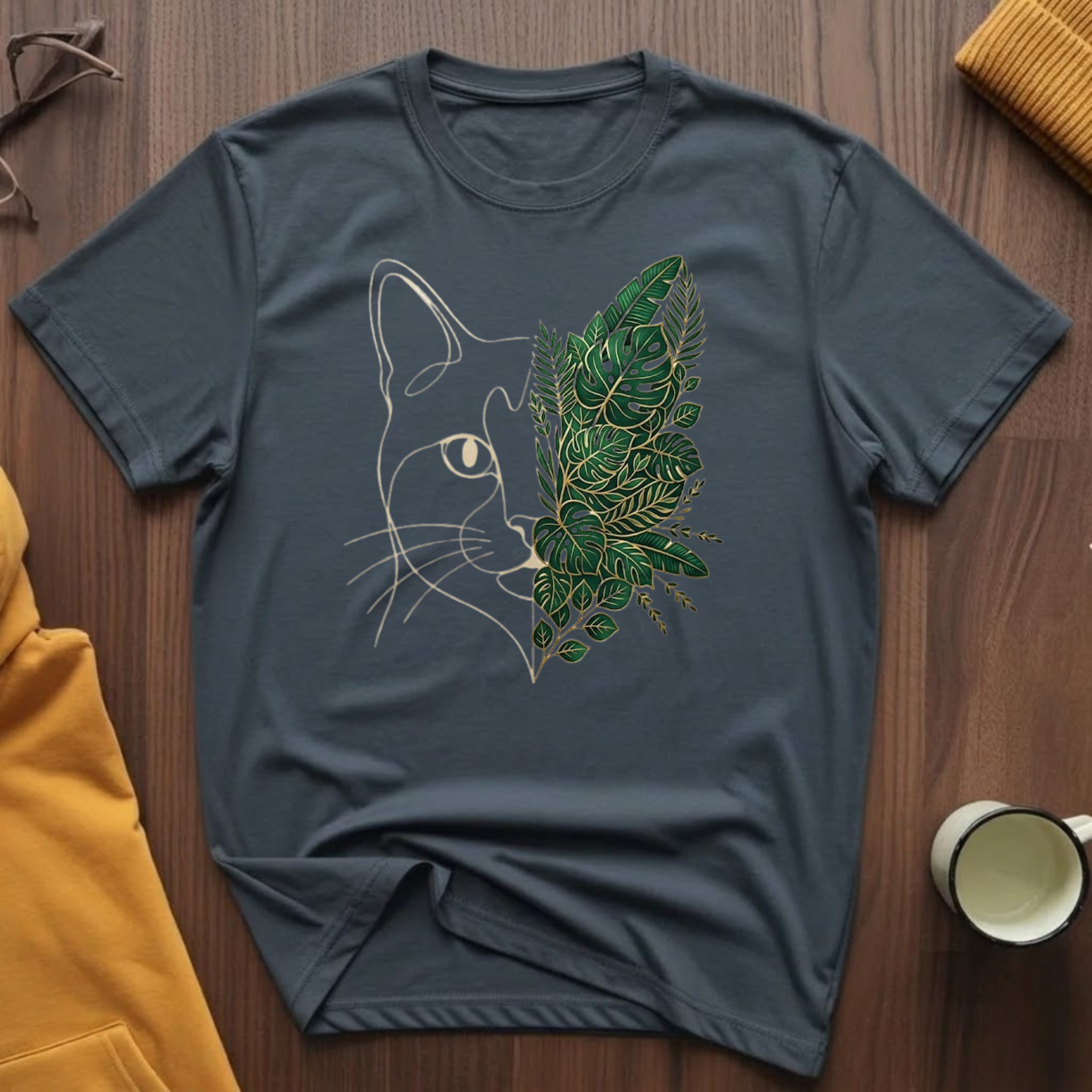 Tropical Leaves Cat T-Shirt