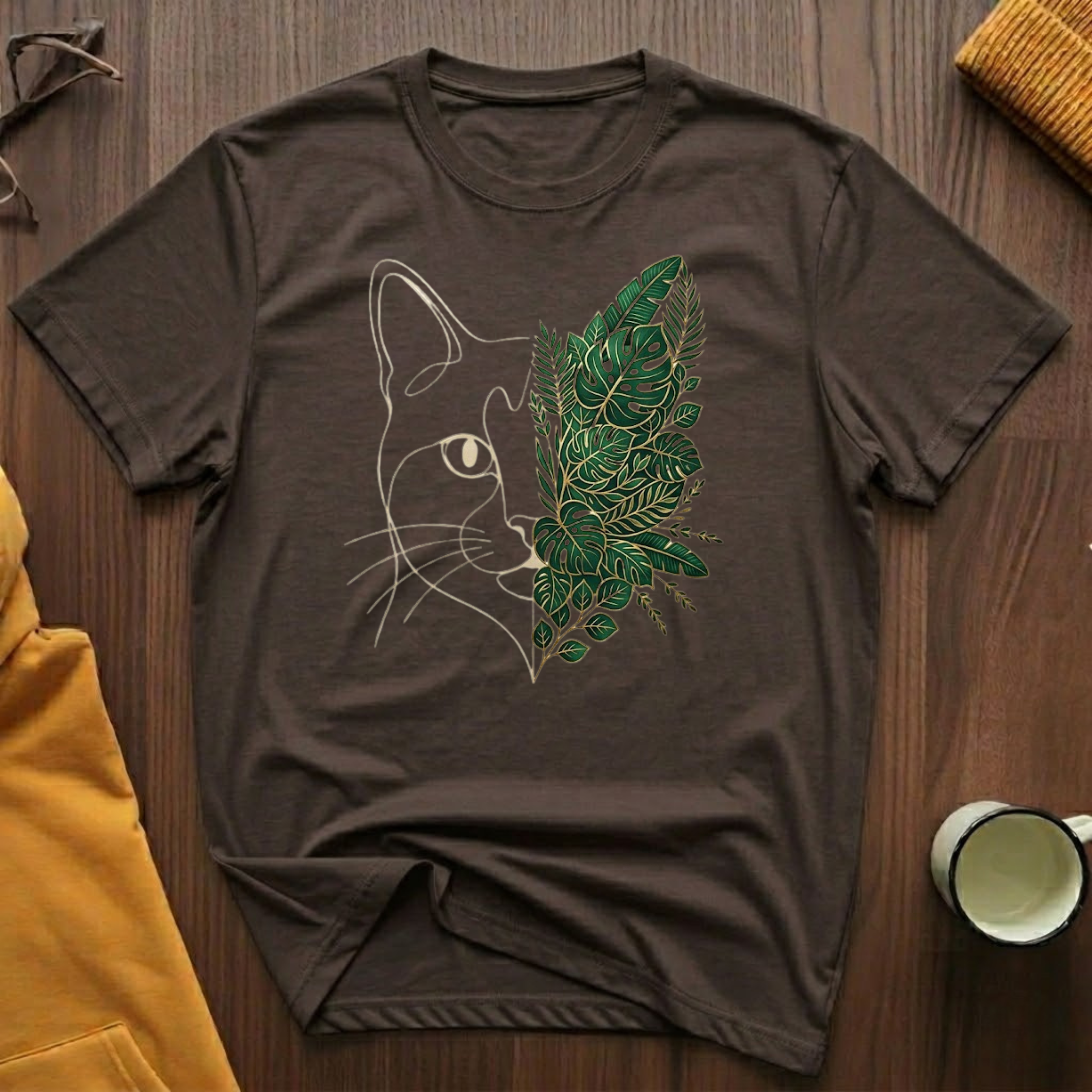 Tropical Leaves Cat T-Shirt