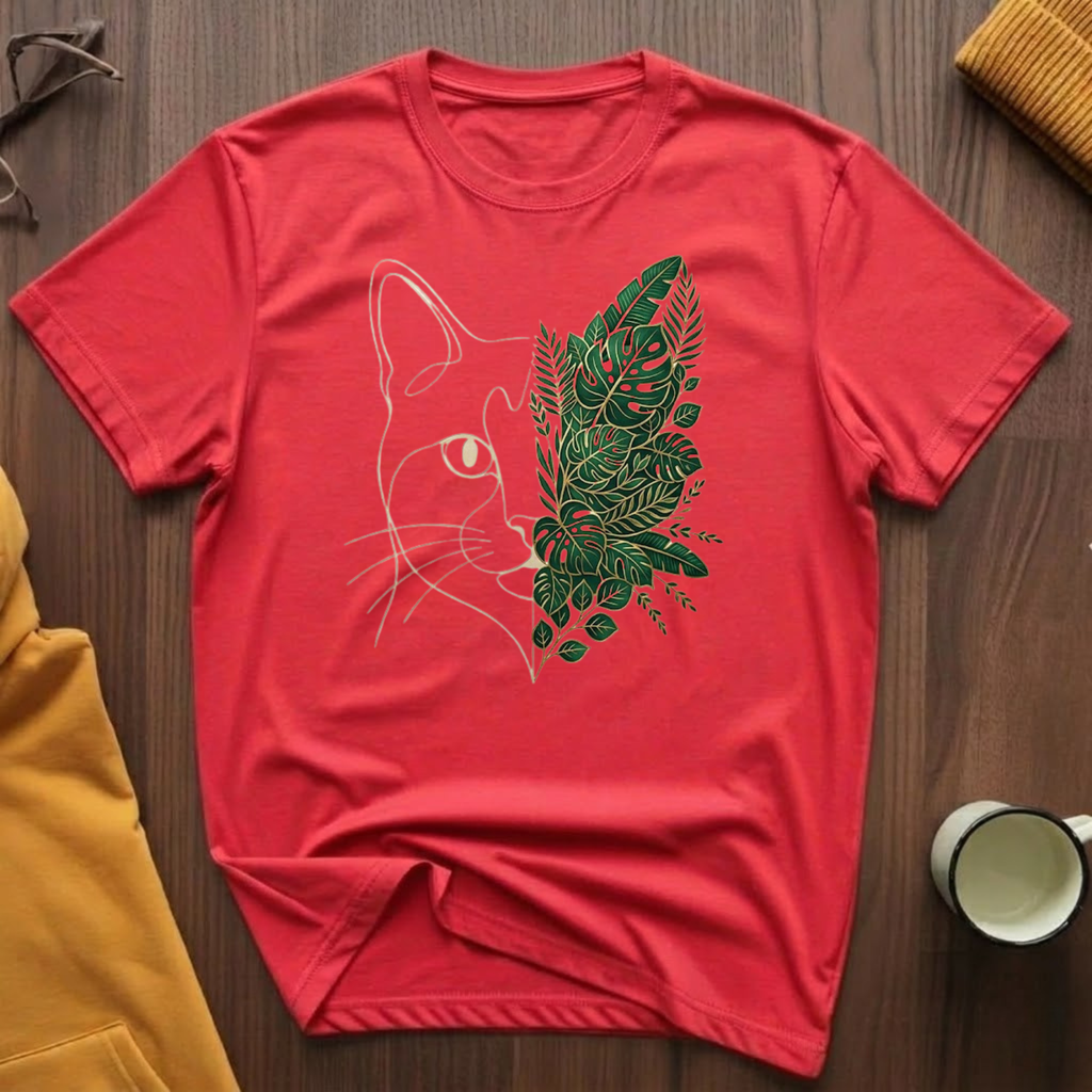 Tropical Leaves Cat T-Shirt