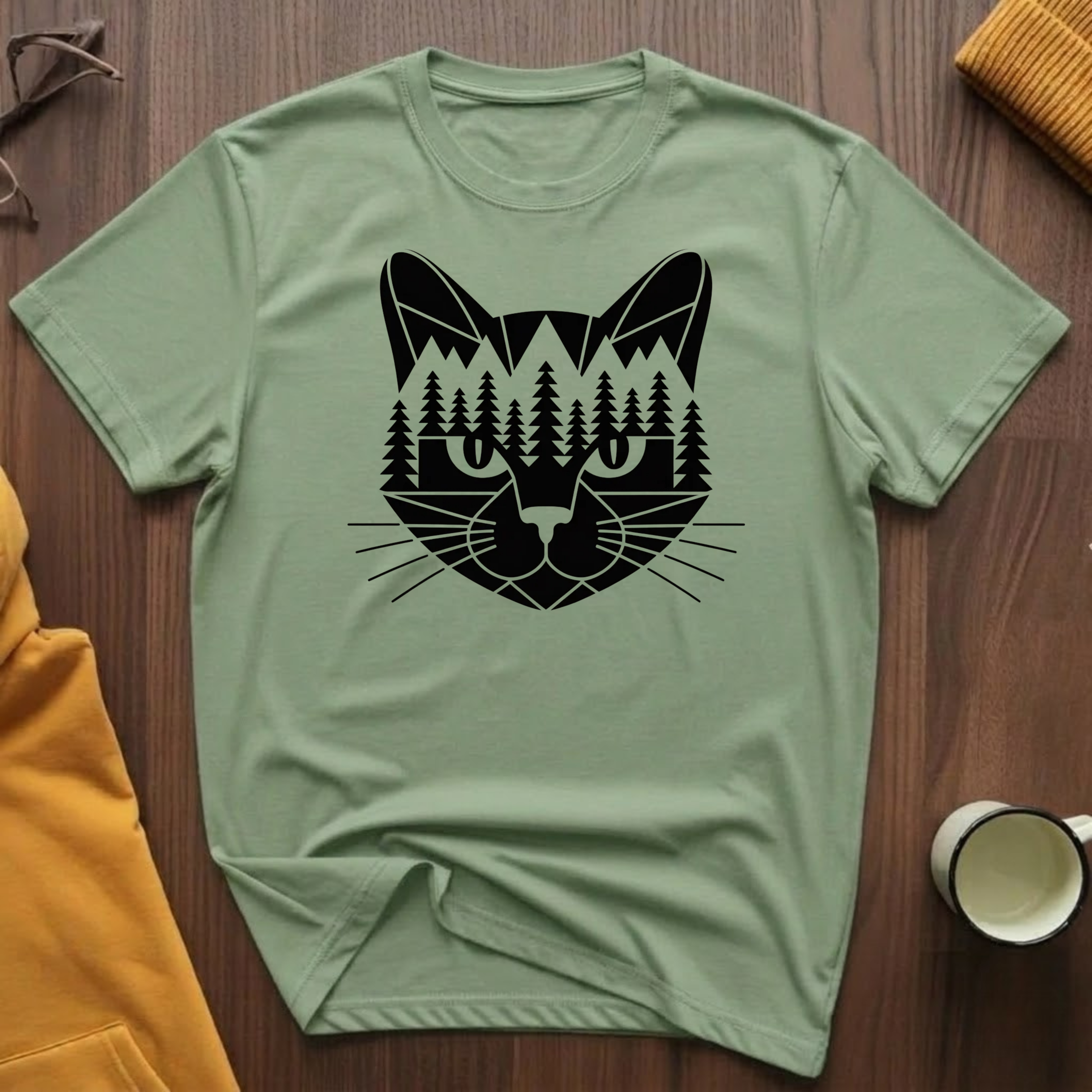 Geometric Black Cat T-Shirt