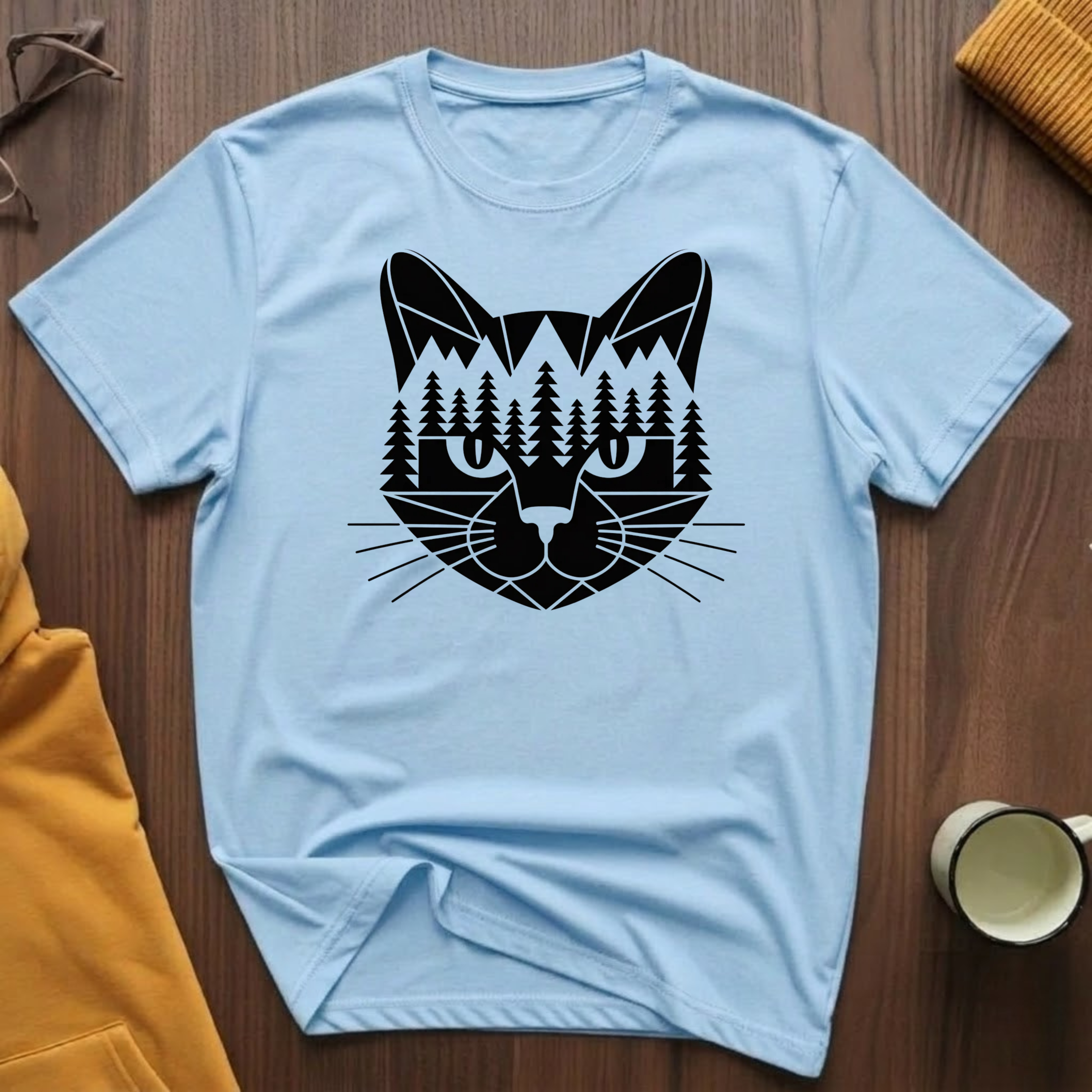 Geometric Black Cat T-Shirt