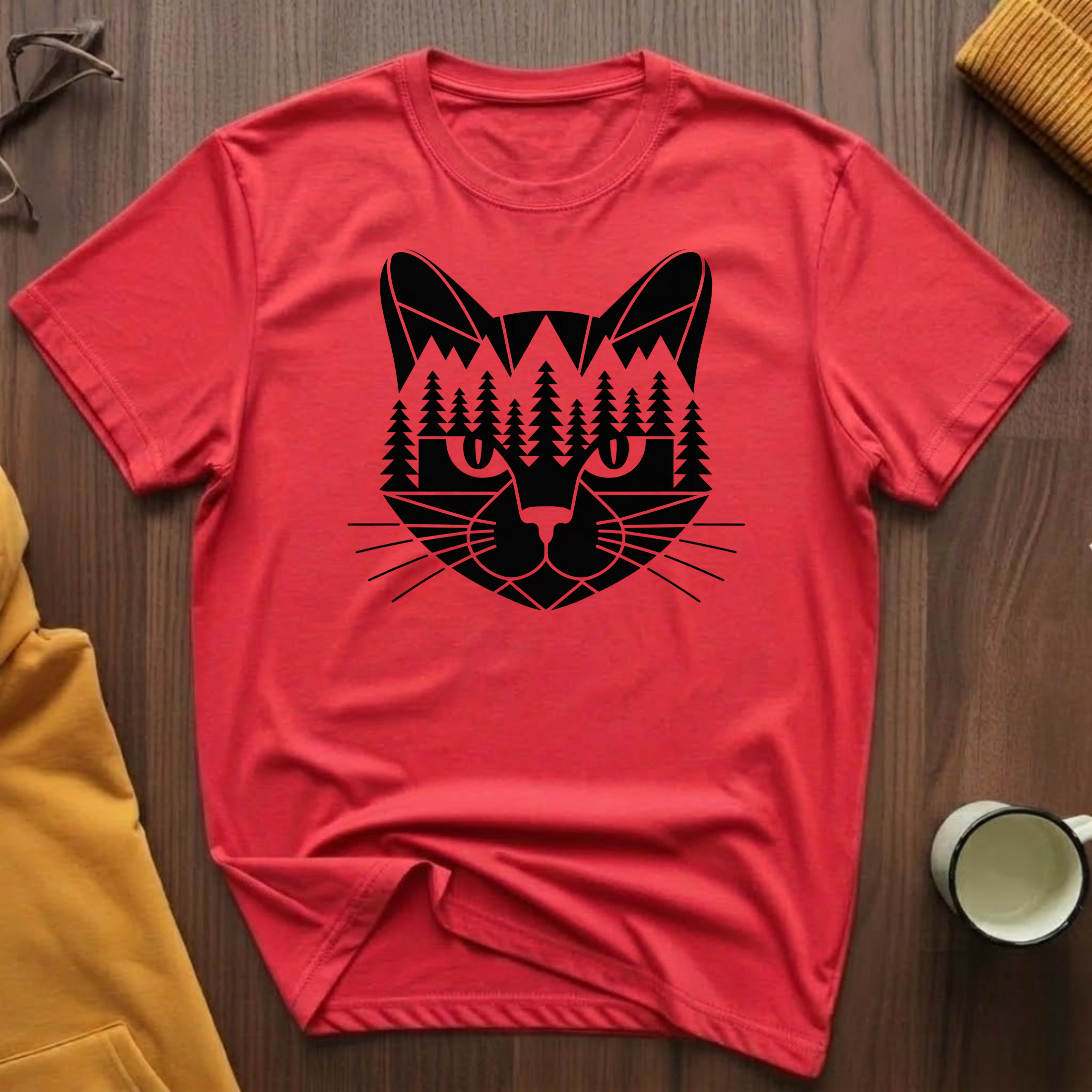 Geometric Black Cat T-Shirt