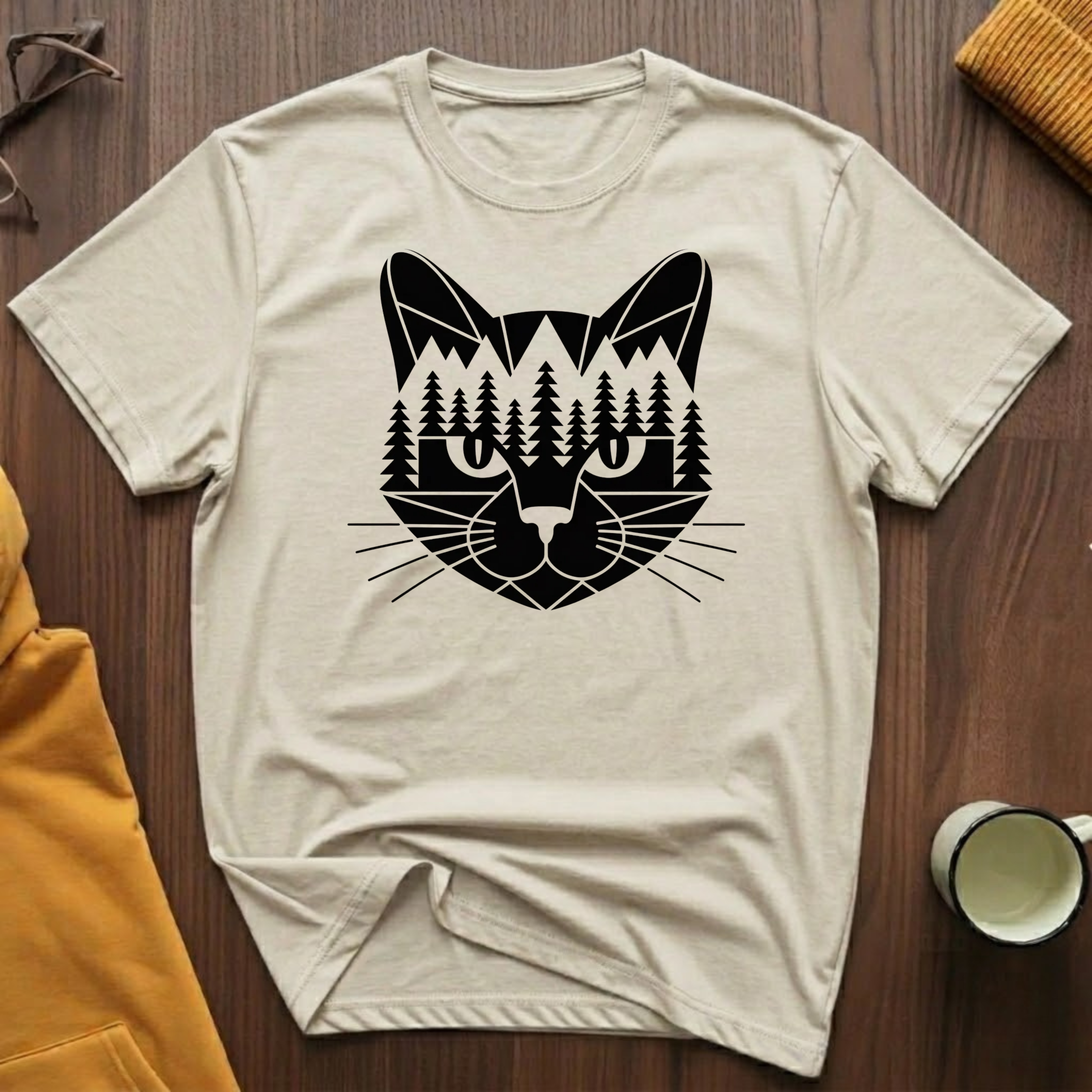 Geometric Black Cat T-Shirt