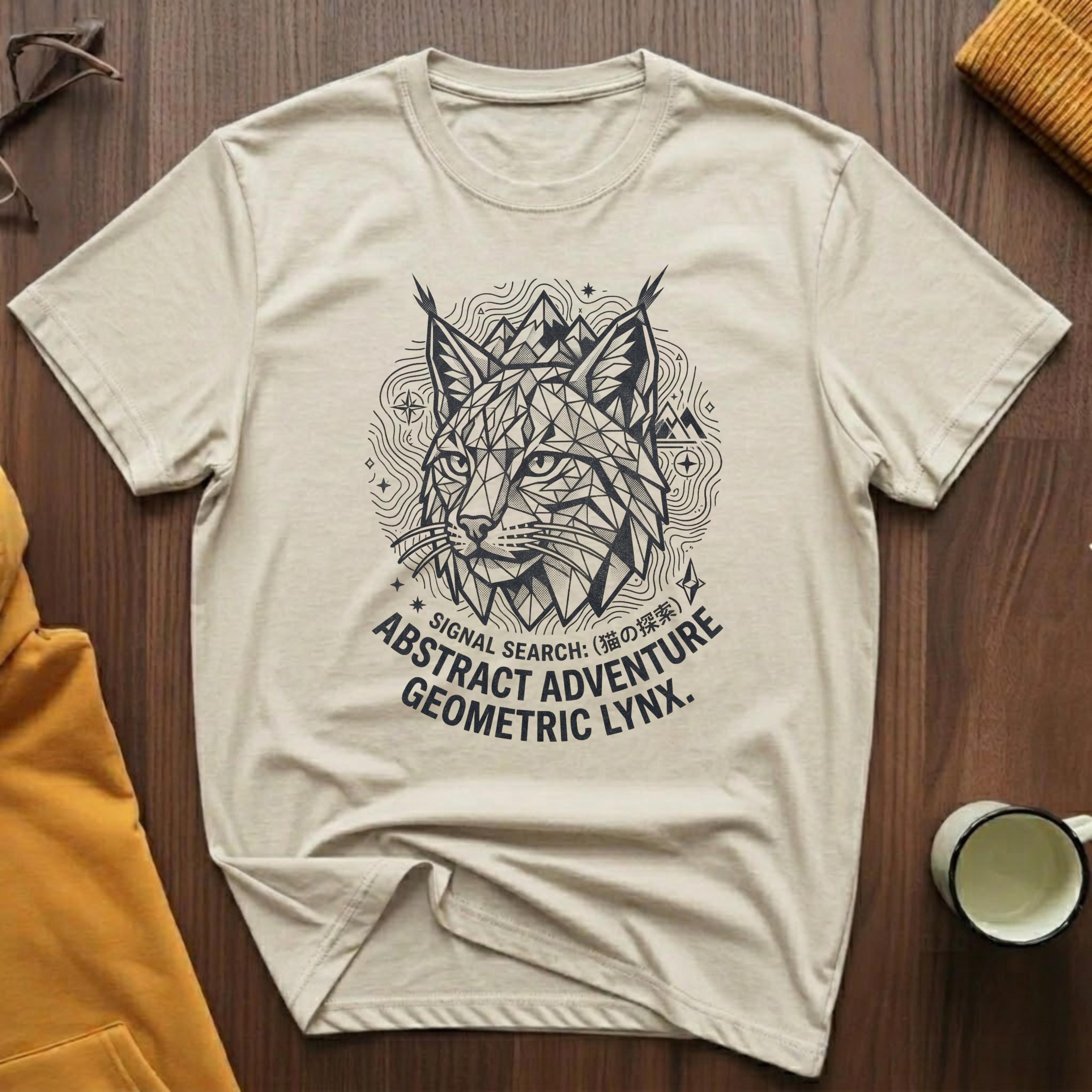 Geometric Lynx Black T-Shirt