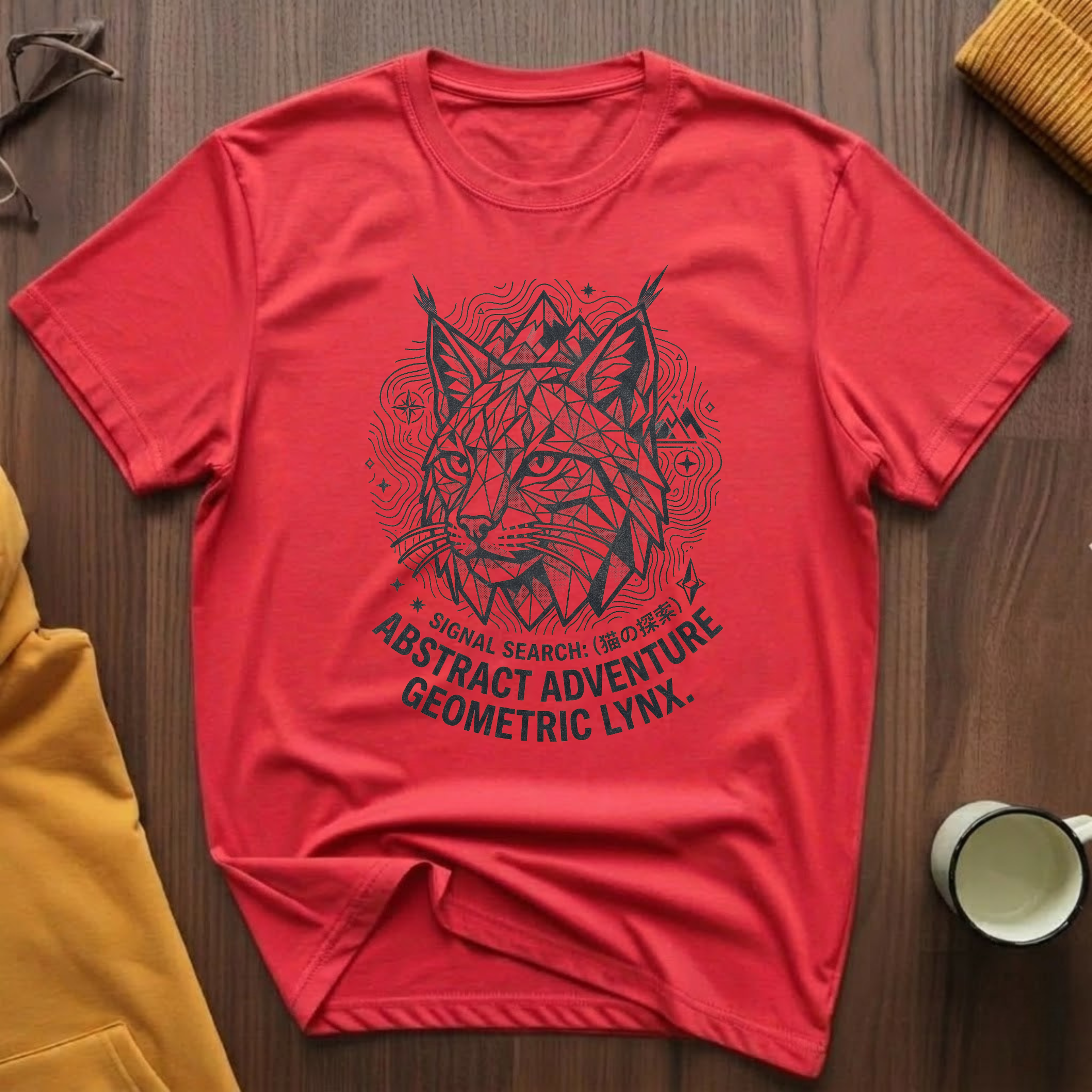 Geometric Lynx Black T-Shirt